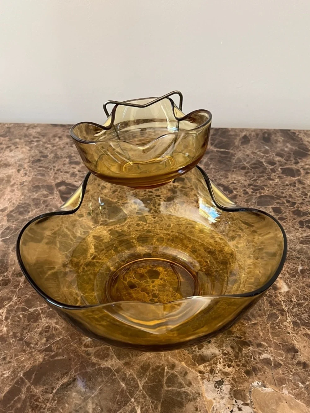 Vintage Anchor Hocking Accent Modern Honey Gold Amber Glass Chip & Dip Set